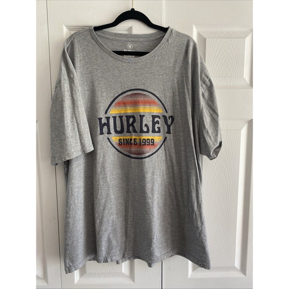 Hurley Mens XXL Gray Graphic Short Sleeve Tee Shirt Log Spell Out Coastal - Picture 1 of 4